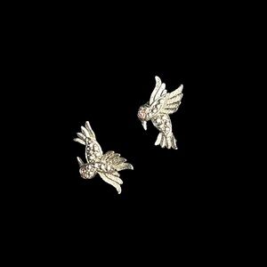 Silver-toned Diamond Mocking Bird Pierced Earrings